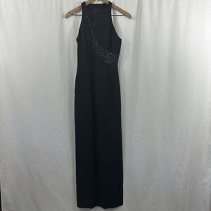 Je Matadi By Sean Mehta Black Embellished Formal Maxi Dress Sheer Womens Size 4